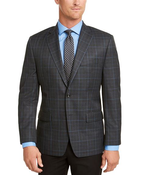 michael kors men's classic-fit charcoal blue plaid sport coat|Michael Kors Men's Classic.